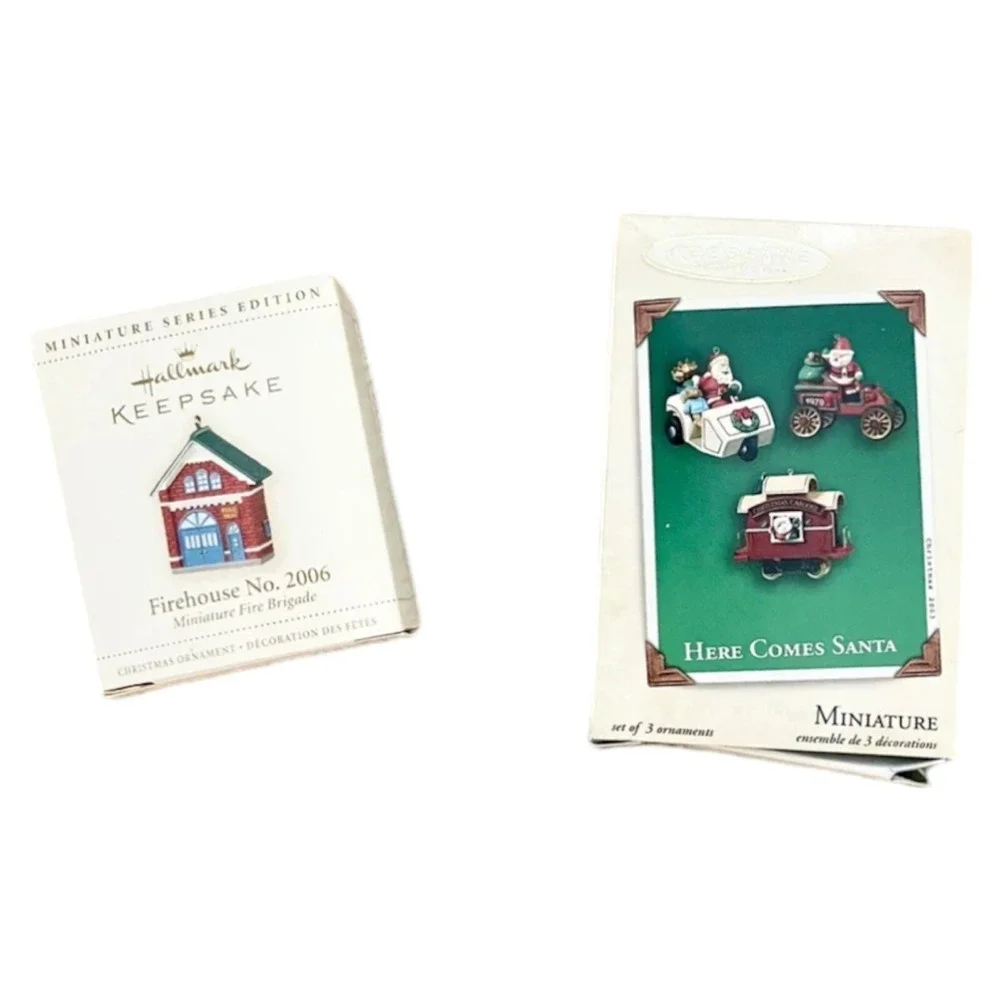 HALLMARK (NEW) Keepsake Mini Here Comes Santa/Firehouse-2003/2006-Lot of 2